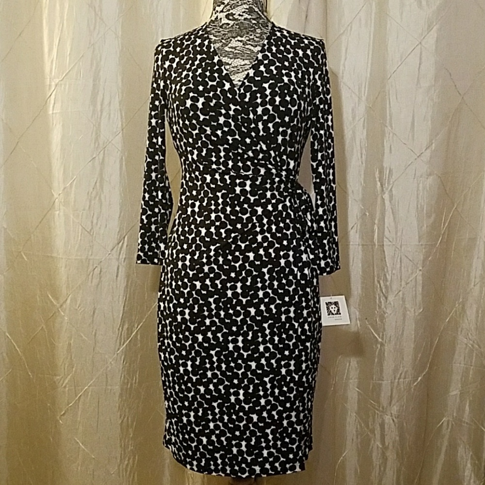 Anne Klein black & white mock wrap dress